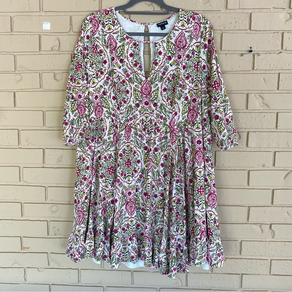 Torrid Ivory Floral Print Challis Ruffled 3/4 Sleeve Skater Dress Size 3 Boho - Picture 3 of 13